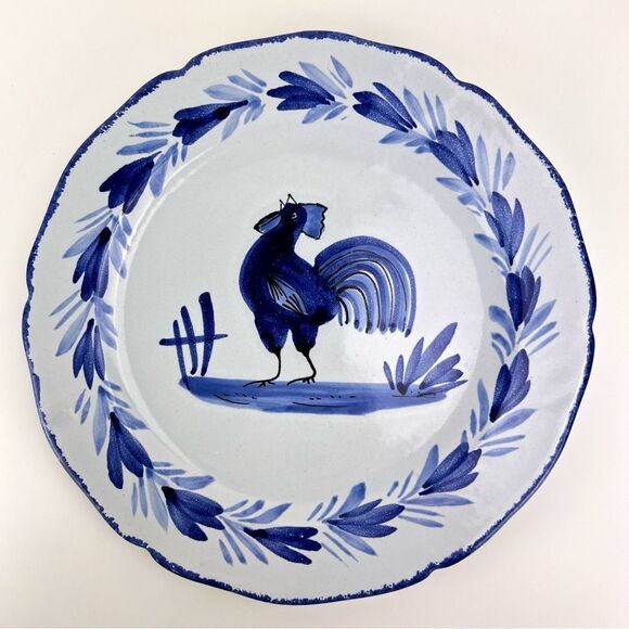 HB Henriot Quimper France Blue Rooster 10" Wall Hang Plate - Picture 1 of 6